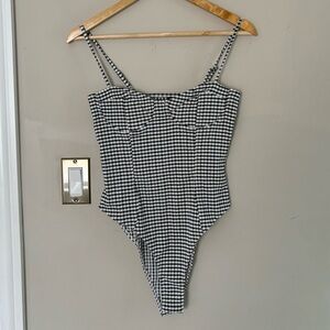 H&M Black and White Checkered gingham Bodysuit